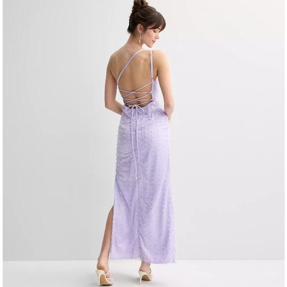 NWT Juniors' Violet Weekend Pearl Embellished One Shoulder Gown sz 7/8 - Picture 2 of 8